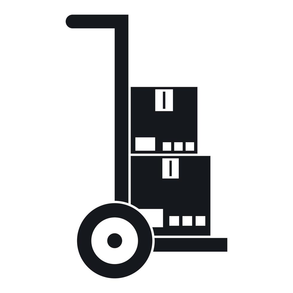 Hand cart with cardboards icon, simple style vector