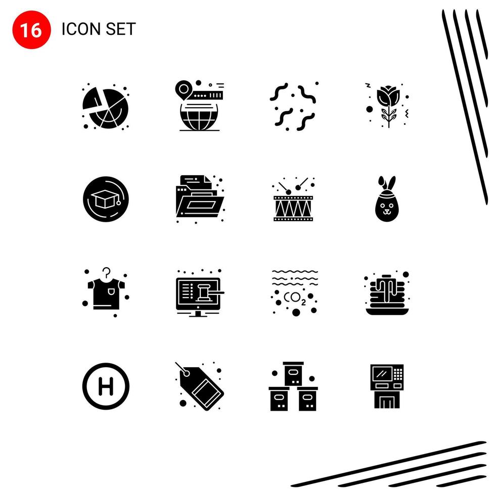 16 Thematic Vector Solid Glyphs and Editable Symbols of education tulip website red worm Editable Vector Design Elements