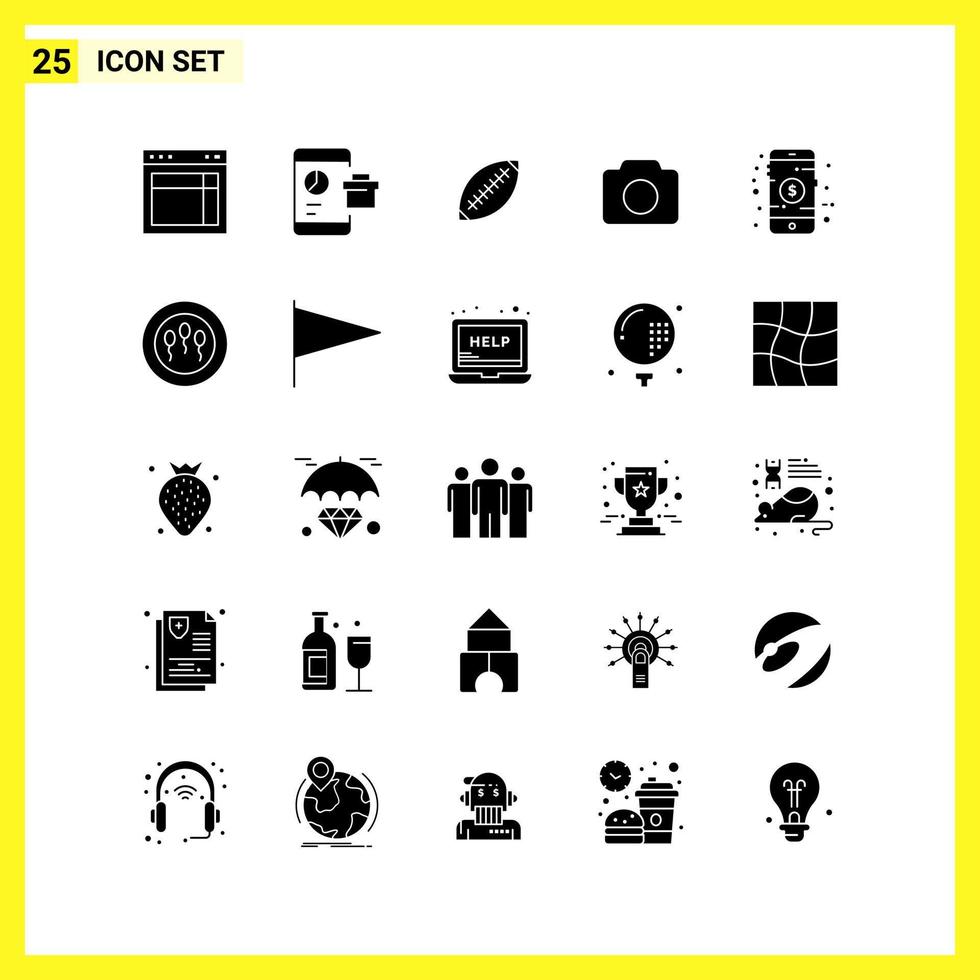 25 Icon Set Simple Solid Symbols Glyph Sign on White Background for Website Design Mobile Applications and Print Media vector