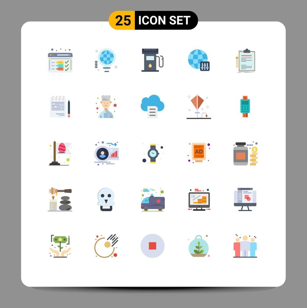 Mobile Interface Flat Color Set of 25 Pictograms of business contract gas server settings world Editable Vector Design Elements