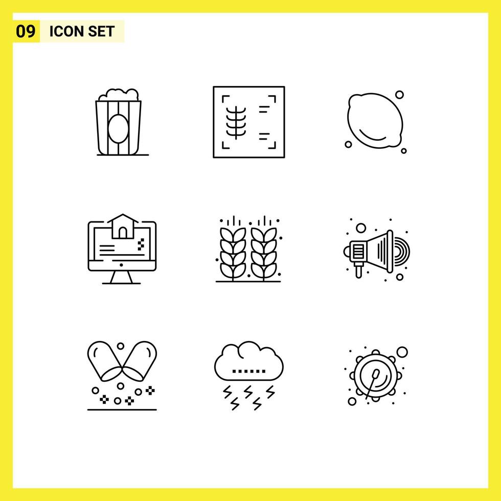 9 Universal Outlines Set for Web and Mobile Applications farming agriculture healthcare home real Editable Vector Design Elements