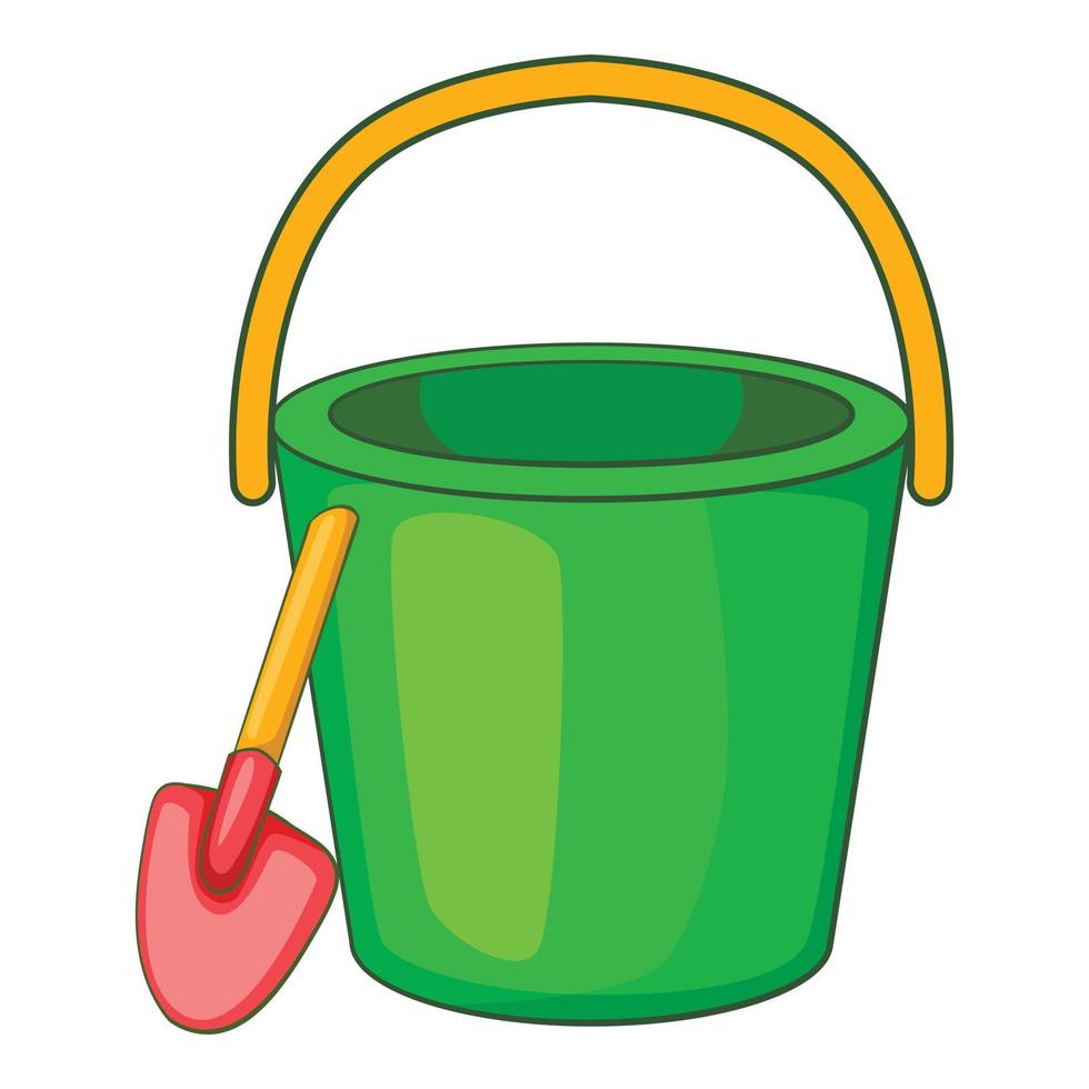 Sand bucket and shovel icon, cartoon style vector
