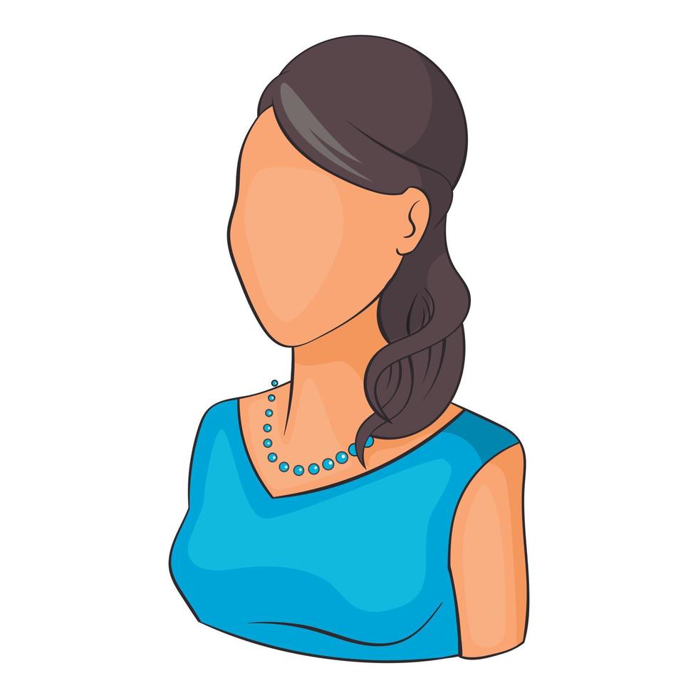 Woman avatar in blue dress icon, cartoon style vector