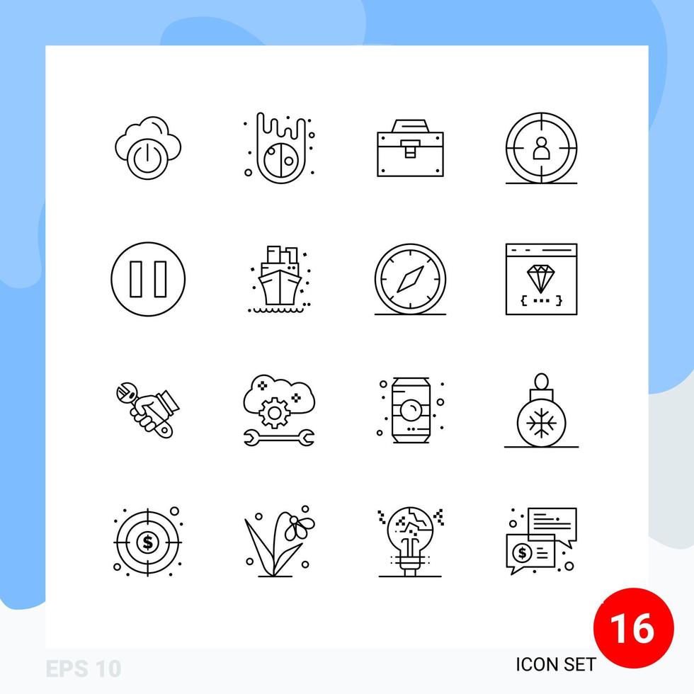 Modern Set of 16 Outlines and symbols such as sailboat circle box user seo Editable Vector Design Elements