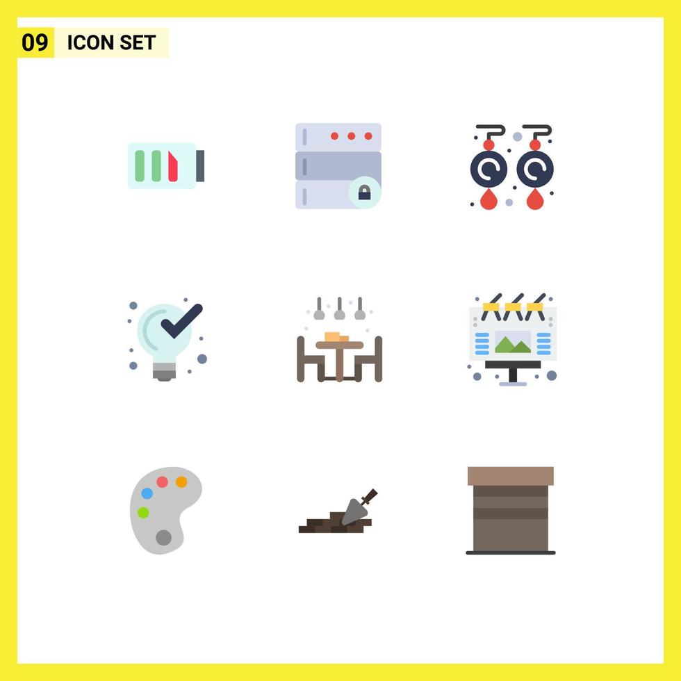 Modern Set of 9 Flat Colors Pictograph of light home gems solution management Editable Vector Design Elements