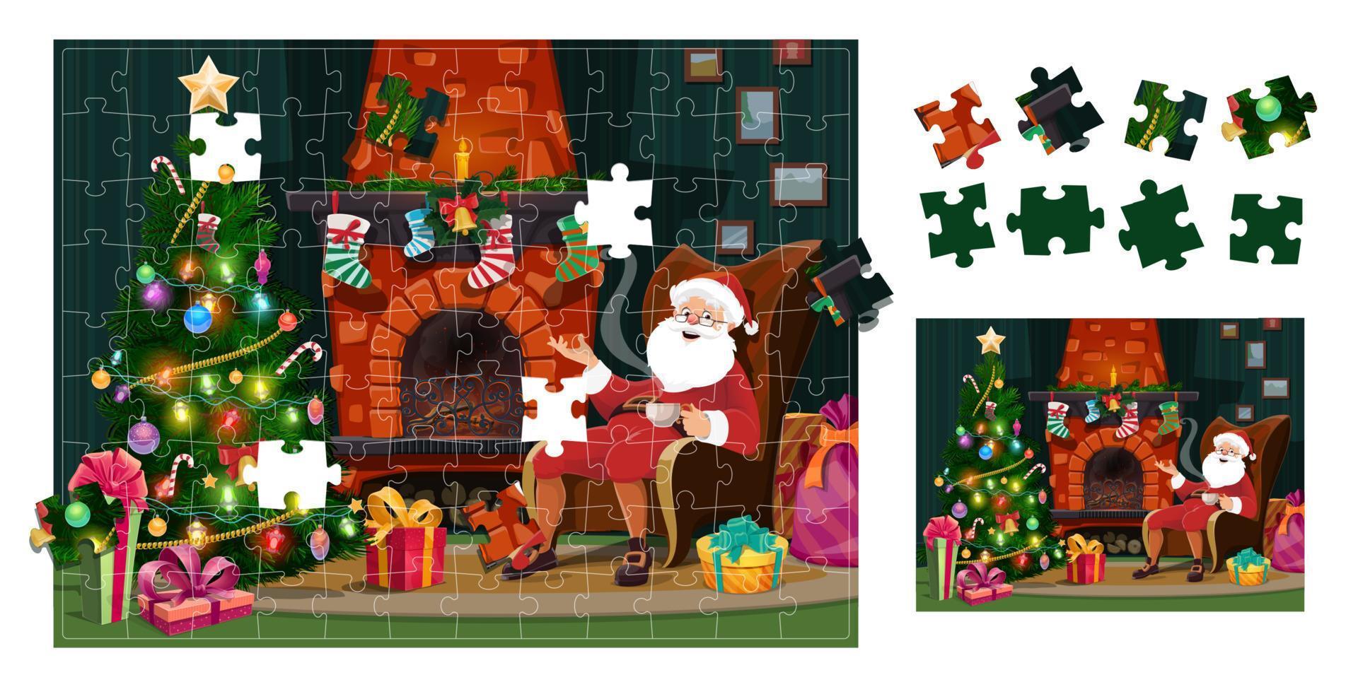 Christmas interior with santa in chair jigsaw vector