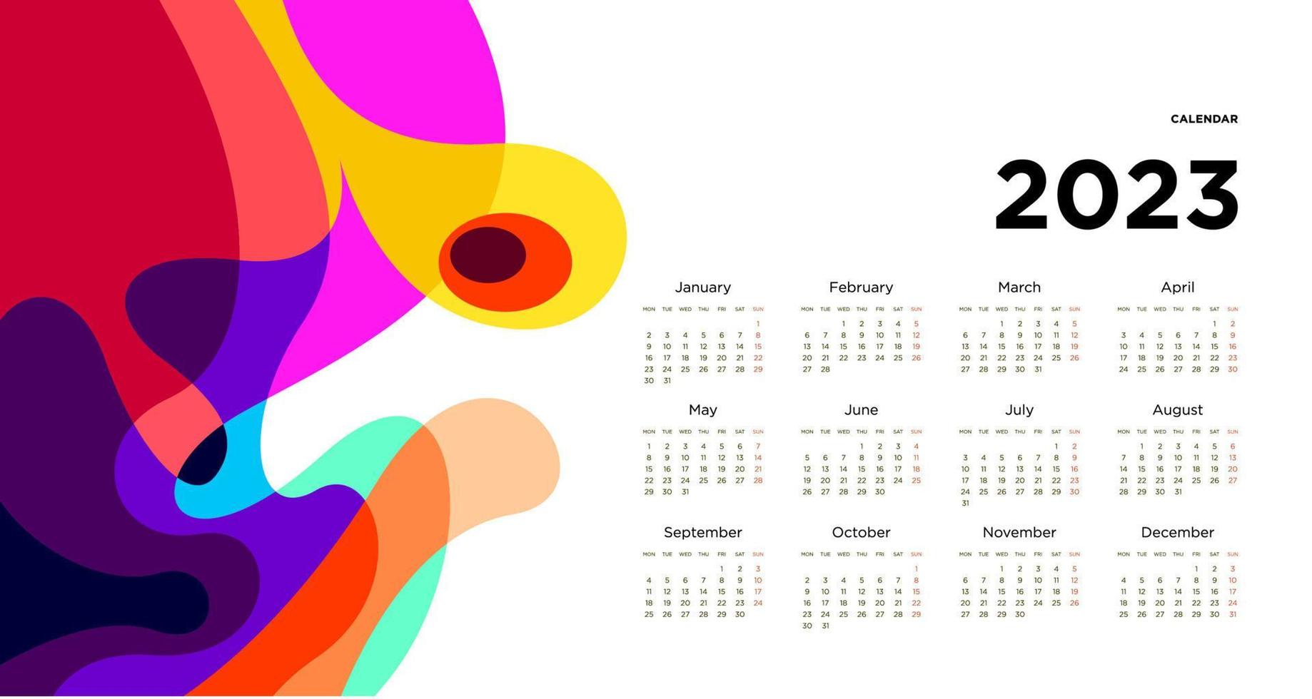 New year 2023 calendar design template with geometric colorful abstract. Vector calendar design.