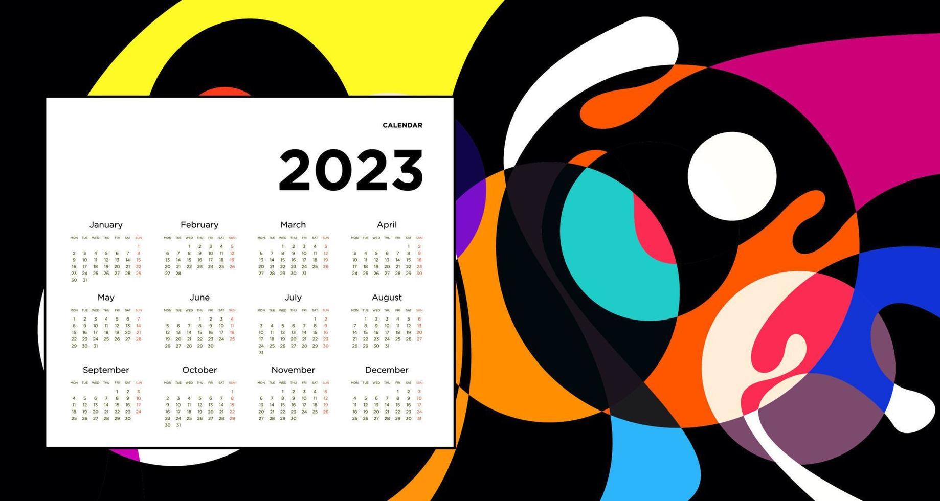 New year 2023 calendar design template with geometric colorful abstract. Vector calendar design.