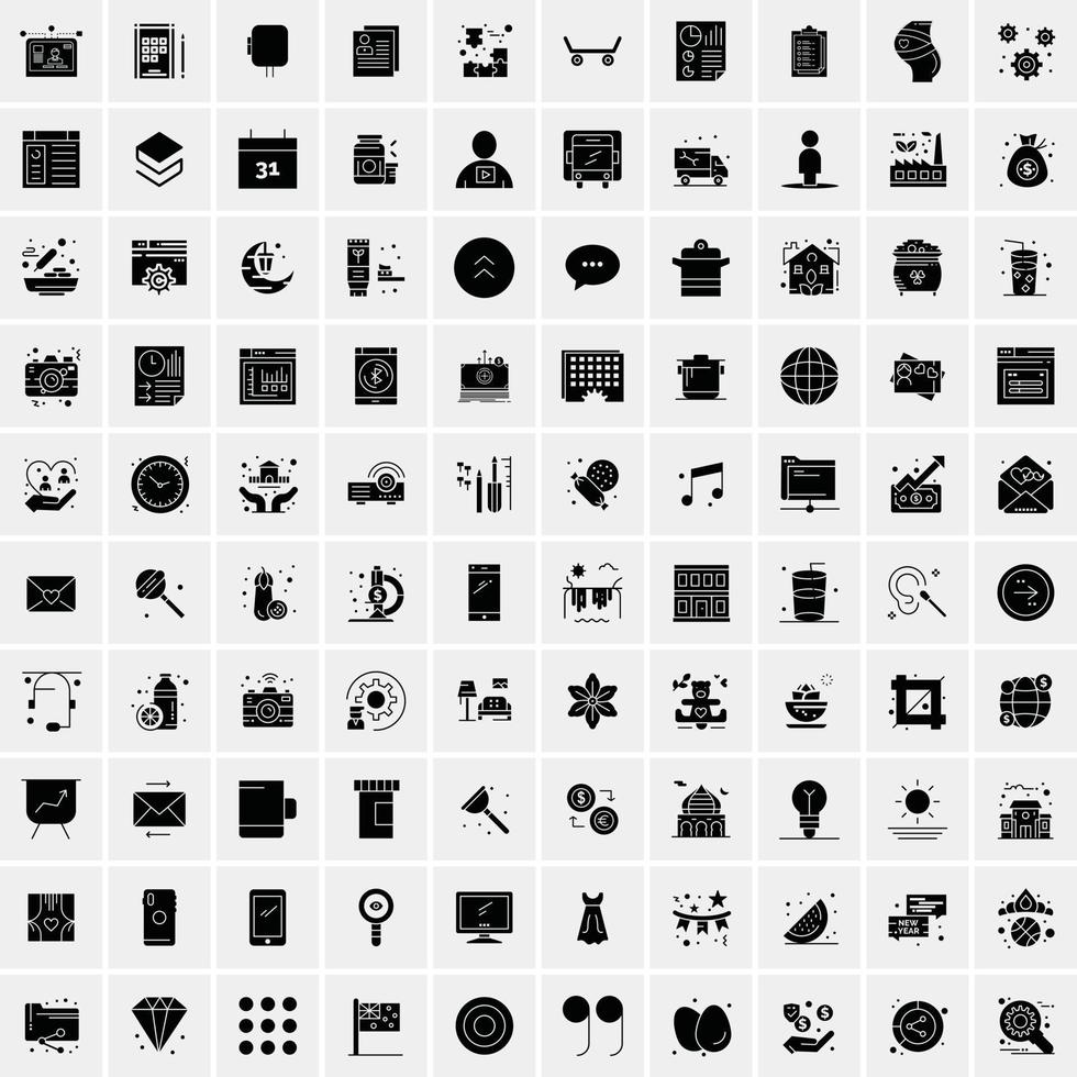 Set of 100 Business Solid Glyph icons vector