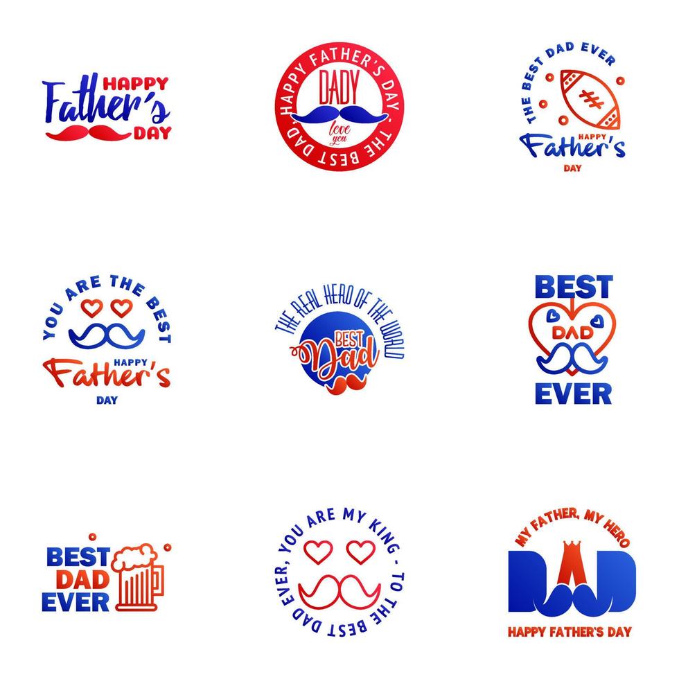 Happy fathers day card 9 Blue and red Set Vector illustration Editable Vector Design Elements