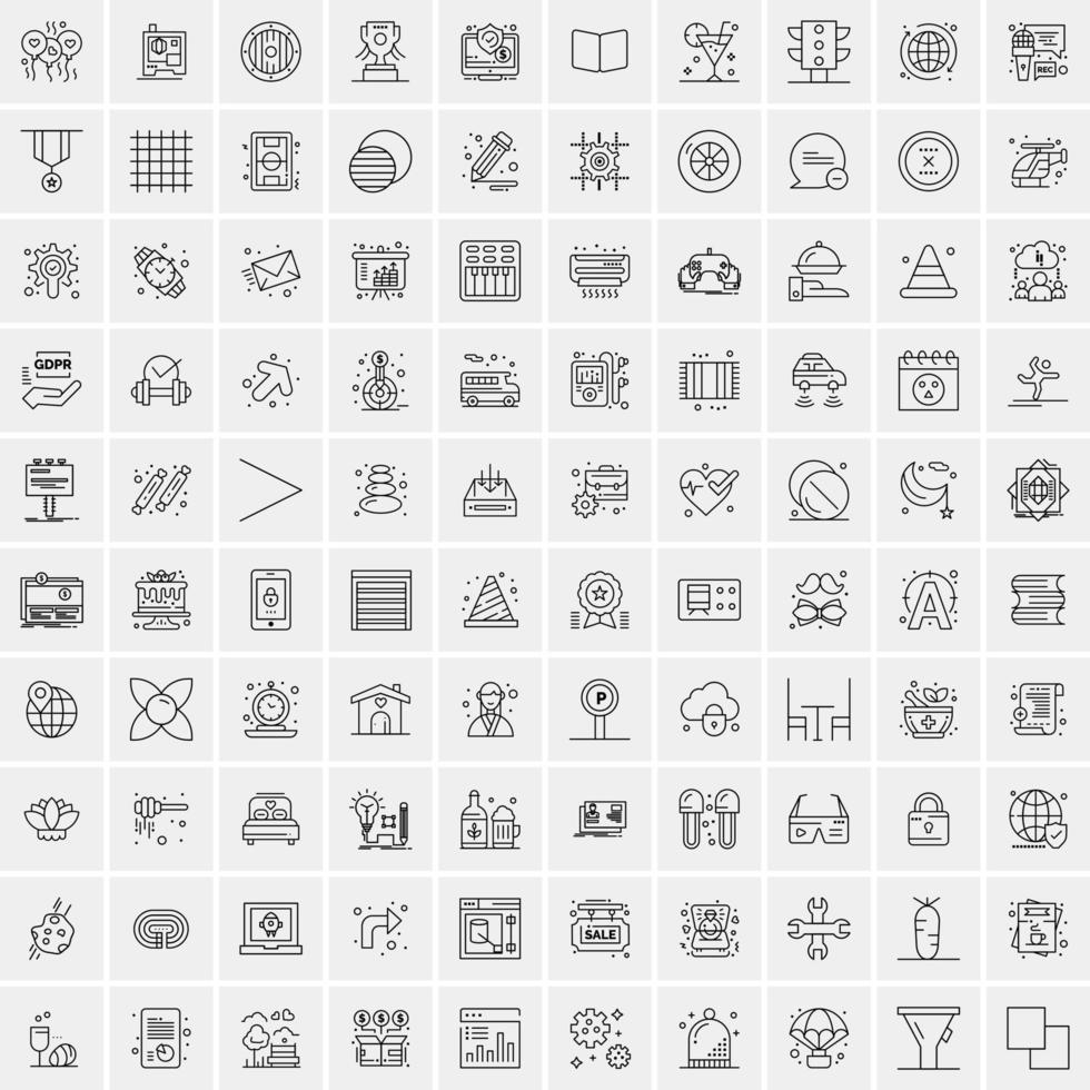 conjunto de 100 iconos de línea de negocios creativos vector