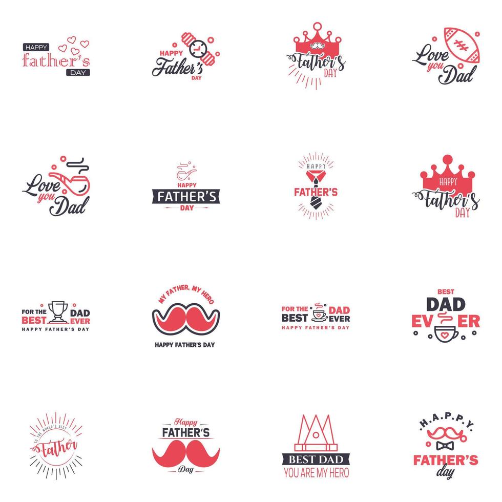 Happy Fathers Day 16 Black and Pink Vector Element Set Ribbons and Labels Editable Vector Design Elements