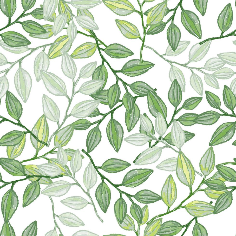 Freehand branches with leaves seamless pattern. Hand drawn organic background. Decorative forest leaf endless wallpaper. vector