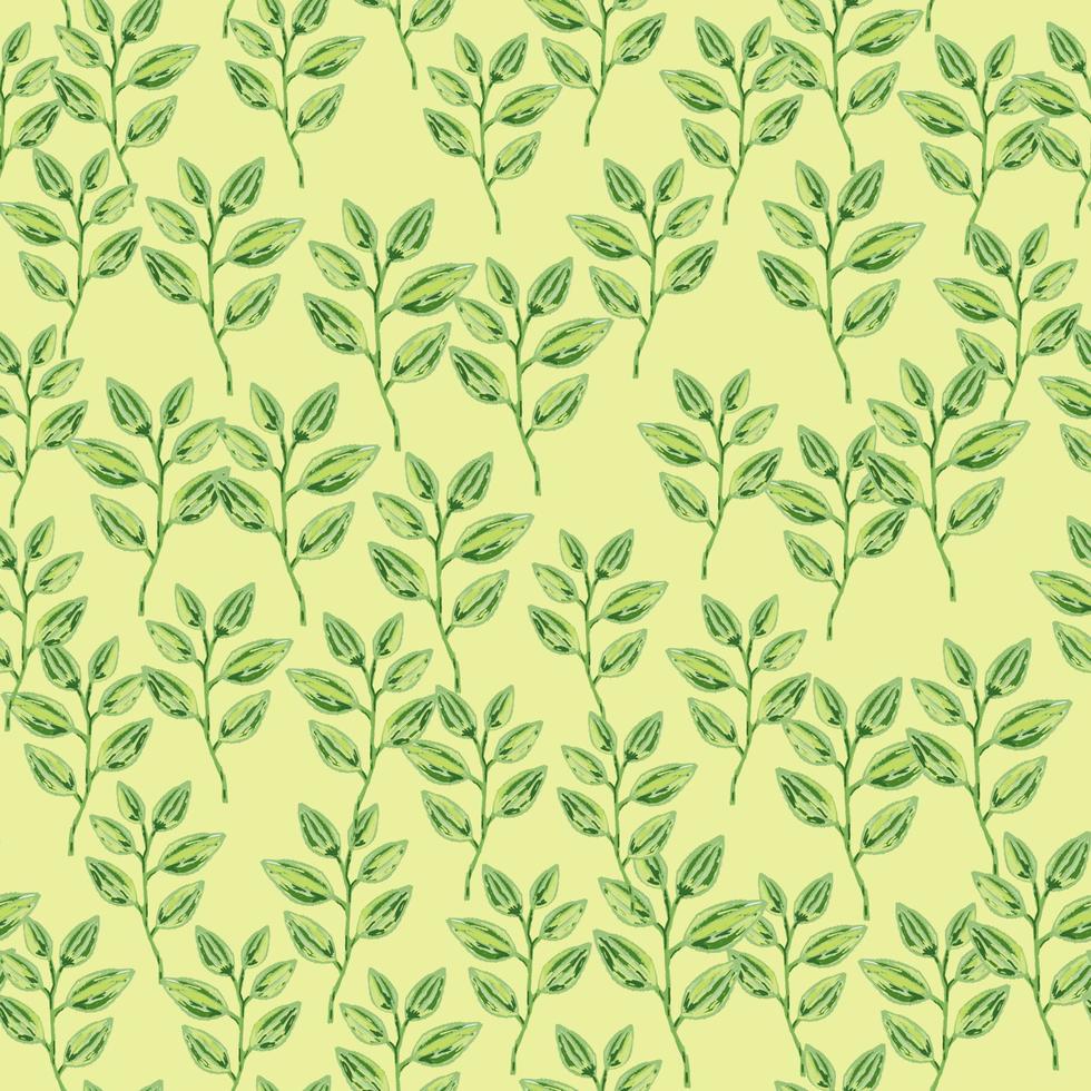 Freehand branches with leaves seamless pattern. Hand drawn organic background. Decorative forest leaf endless wallpaper. vector