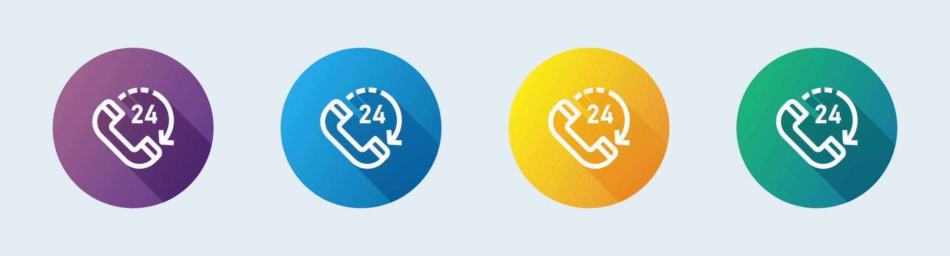 24 hours line icon in flat design style. Service time signs vector illustration.