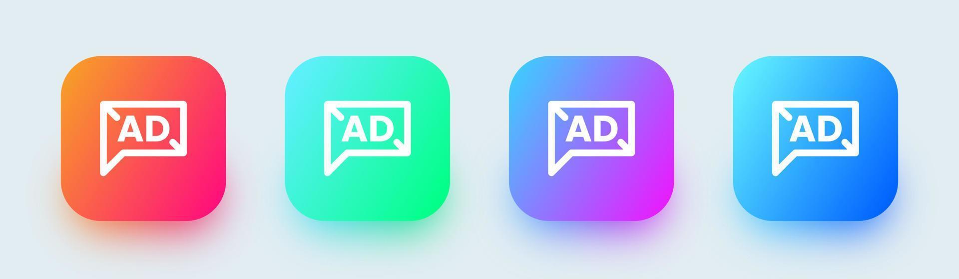 Ad line icon in square gradient colors. Advertisement signs vector illustration.