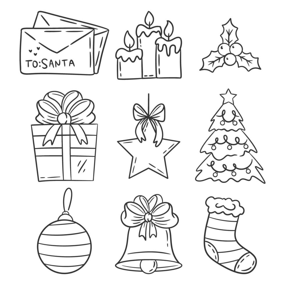 Christmas decoration element set hand drawn vector