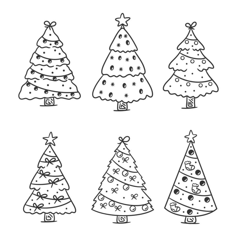 Christmas tree collection hand drawn coloring vector