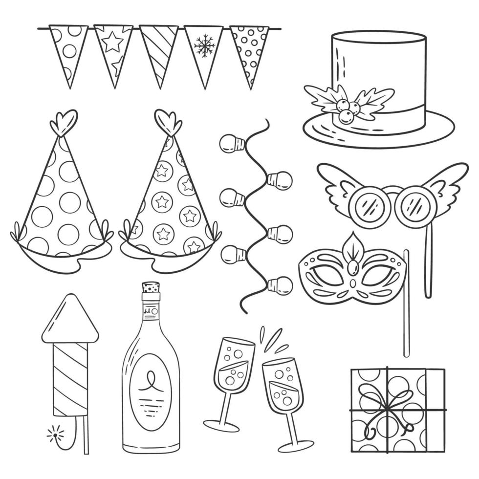 Hand drawn new year party element collection vector
