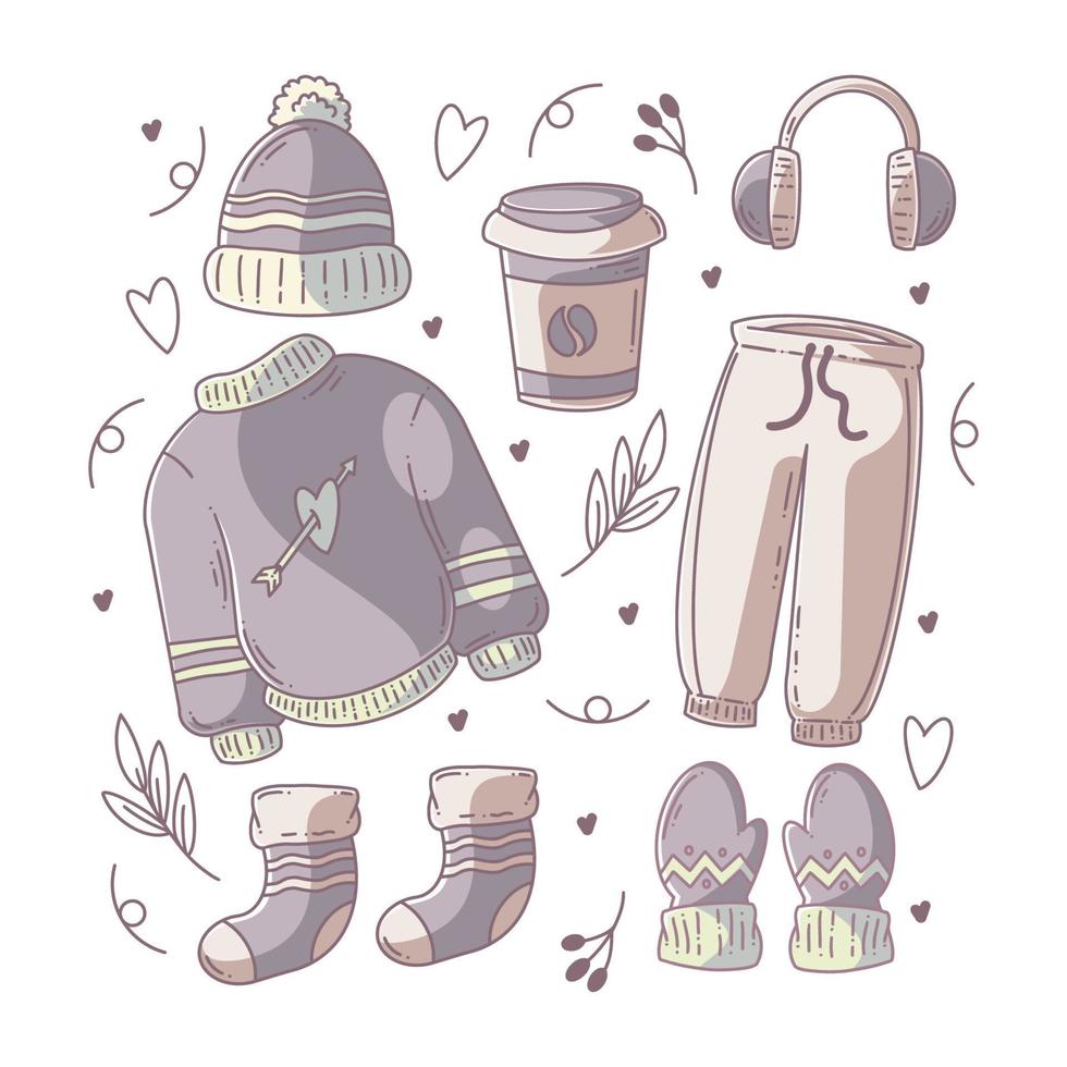 Winter fashion hand drawn doodle full color vector