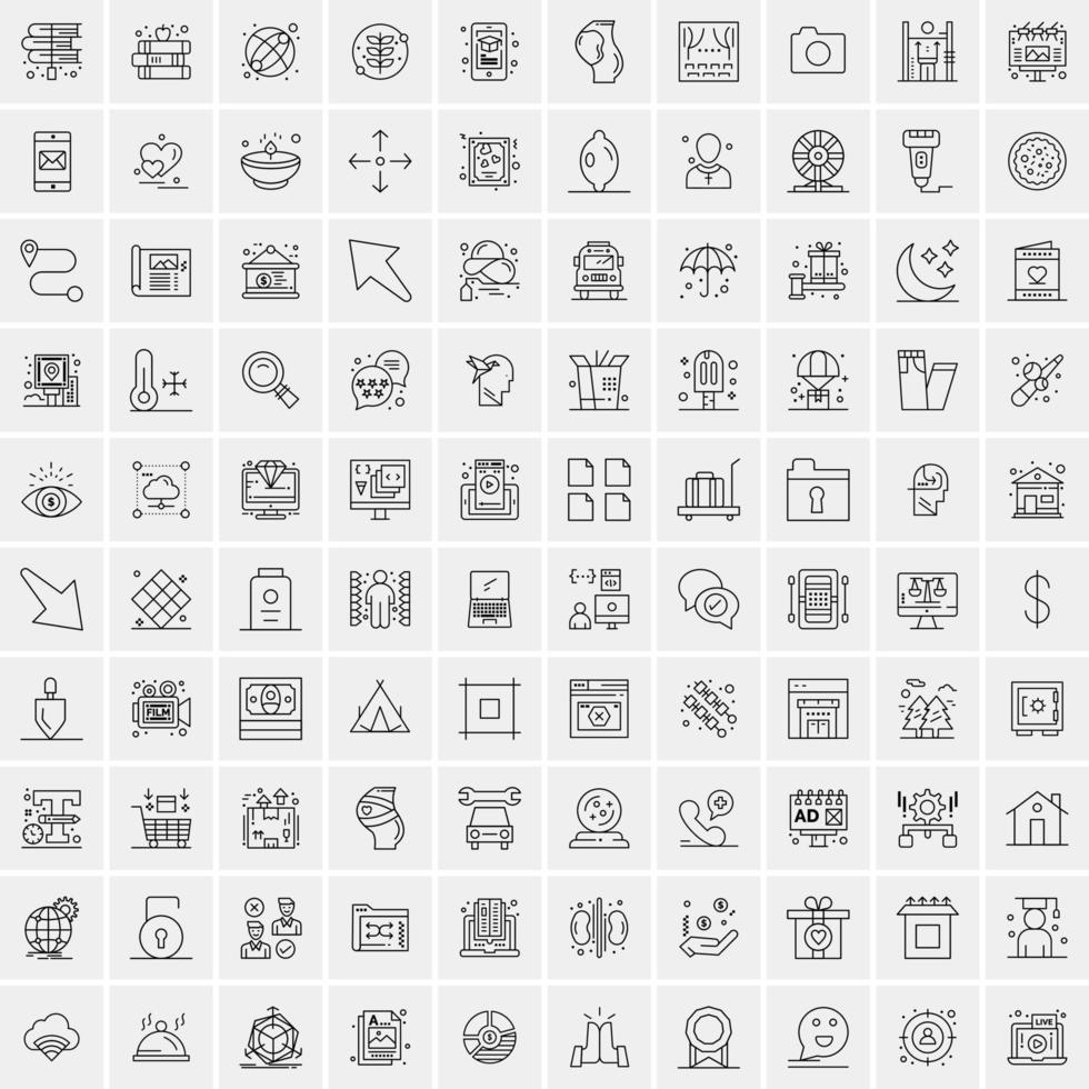 conjunto de 100 iconos de línea de negocios creativos vector