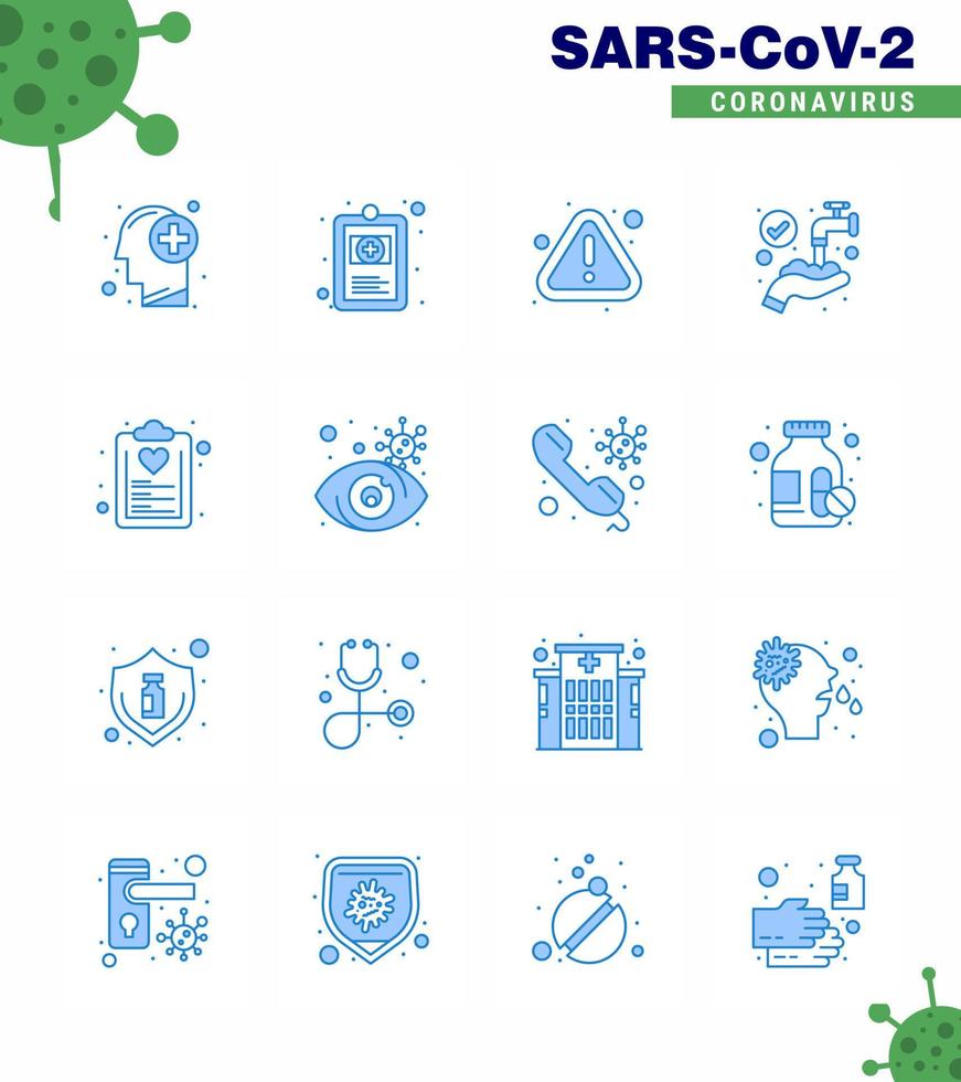16 paquete de iconos de corona de virus viral azul, como error de lavado de dieta, protección médica, elementos de diseño de vector de enfermedad de coronavirus viral 2019nov