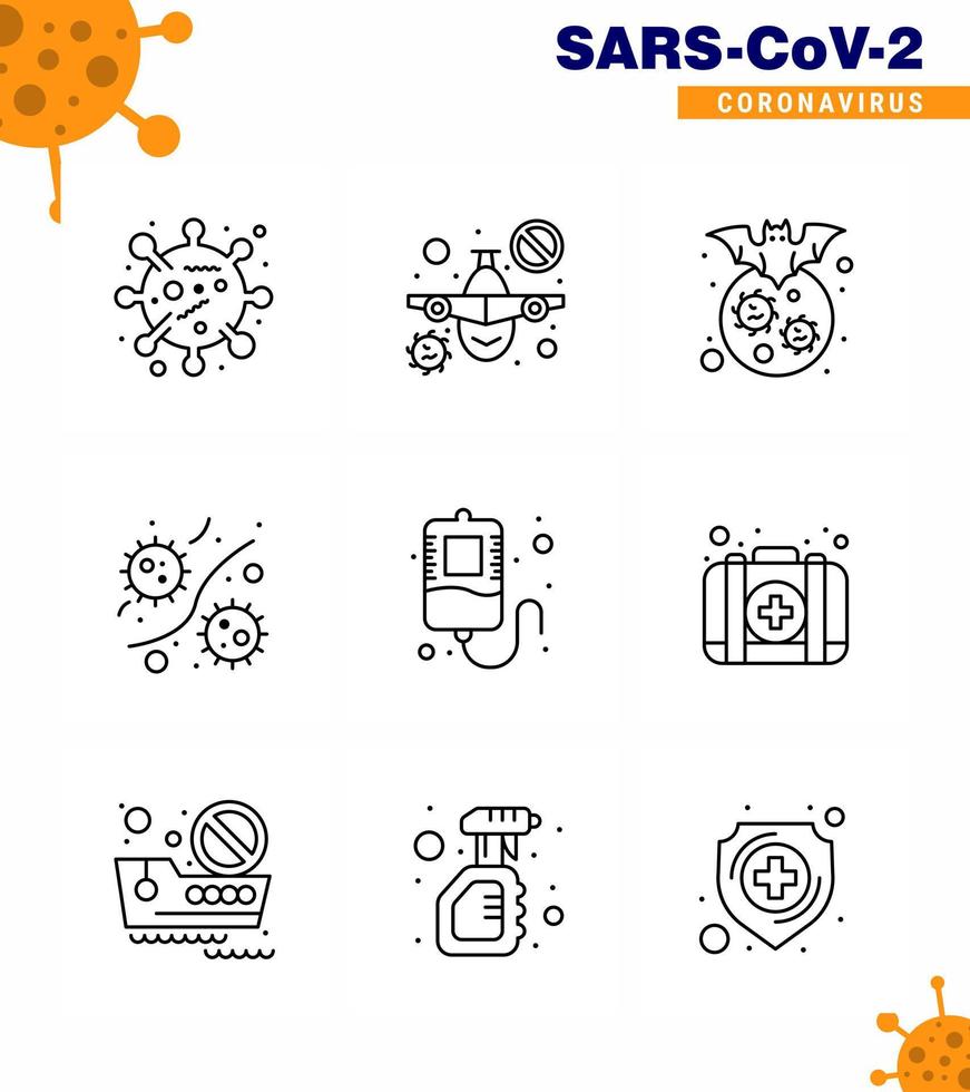 9 Line coronavirus epidemic icon pack suck as viruses microbe bat germs disease viral coronavirus 2019nov disease Vector Design Elements