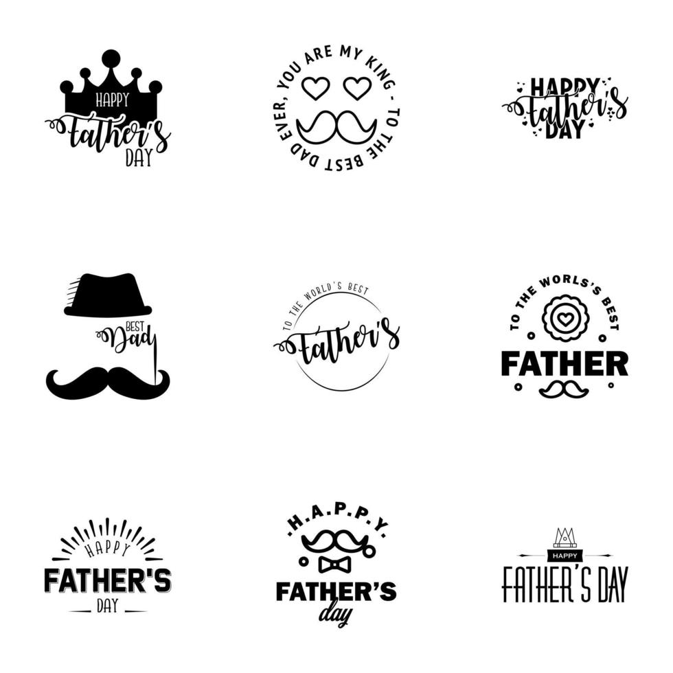 Happy fathers day 9 Black Typography set Vector typography Vintage lettering for greeting cards banners tshirt design You are the best dad Editable Vector Design Elements