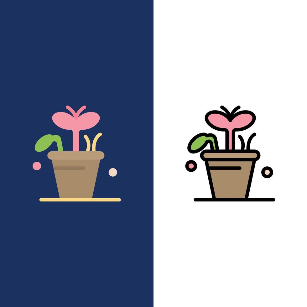 Growth Leaf Plant Spring  Icons Flat and Line Filled Icon Set Vector Blue Background