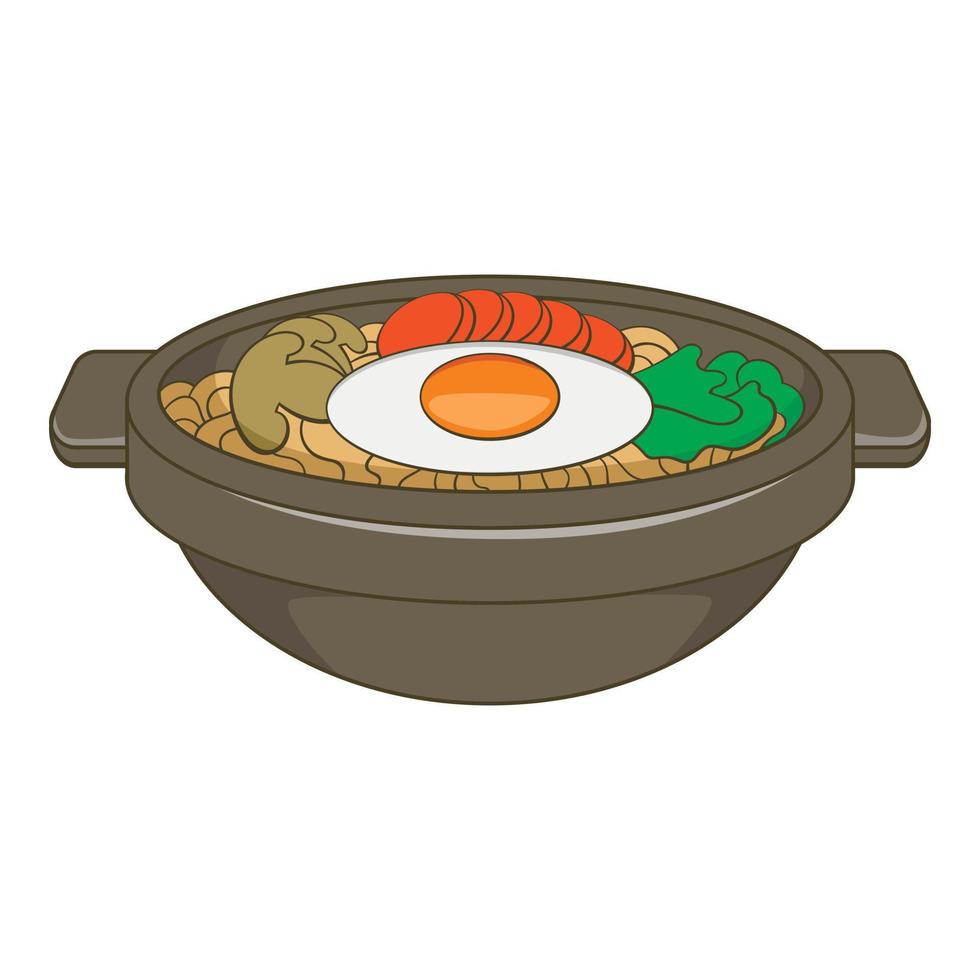 Bibimbap korean dish icon, cartoon style vector