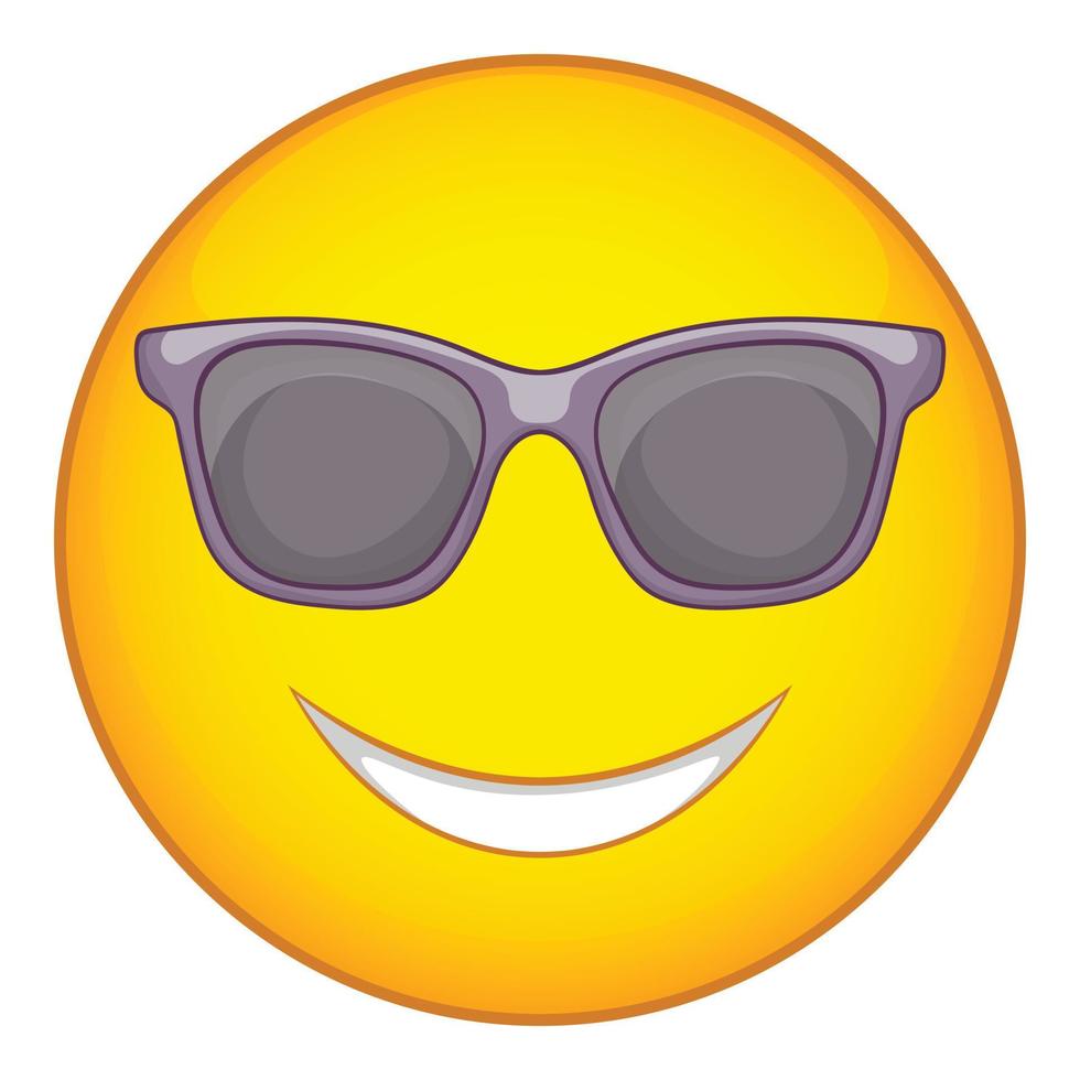 Happy emoticon in sunglasses icon, cartoon style vector
