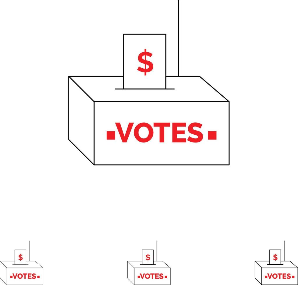 soborno corrupción elección influencia dinero audaz y delgada línea negra conjunto de iconos vector