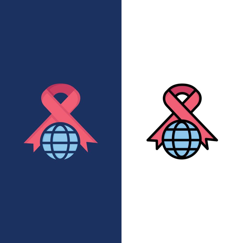 Care Ribbon Globe World  Icons Flat and Line Filled Icon Set Vector Blue Background