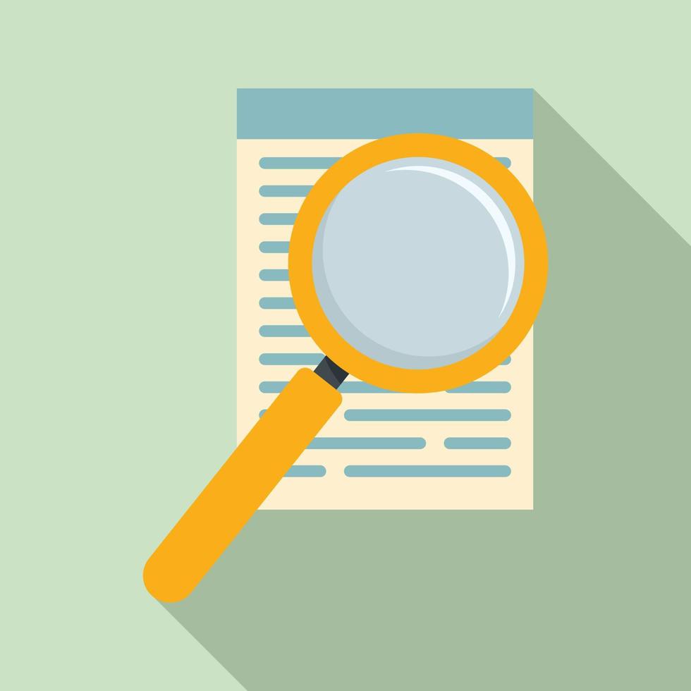 Paper under magnifier icon, flat style vector