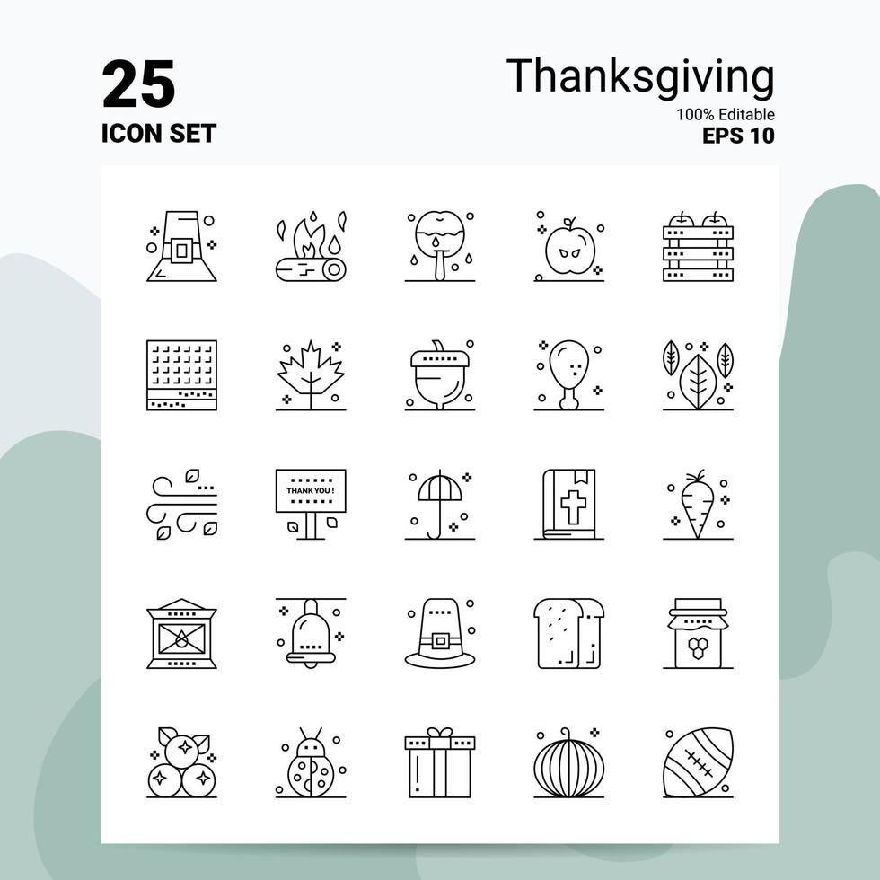 25 Thanksgiving Icon Set 100 Editable EPS 10 Files Business Logo Concept Ideas Line icon design vector