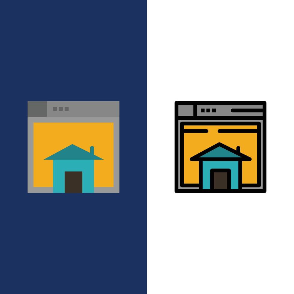 casa vender diseño web página sitio web iconos planos y llenos de línea conjunto de iconos vector fondo azul