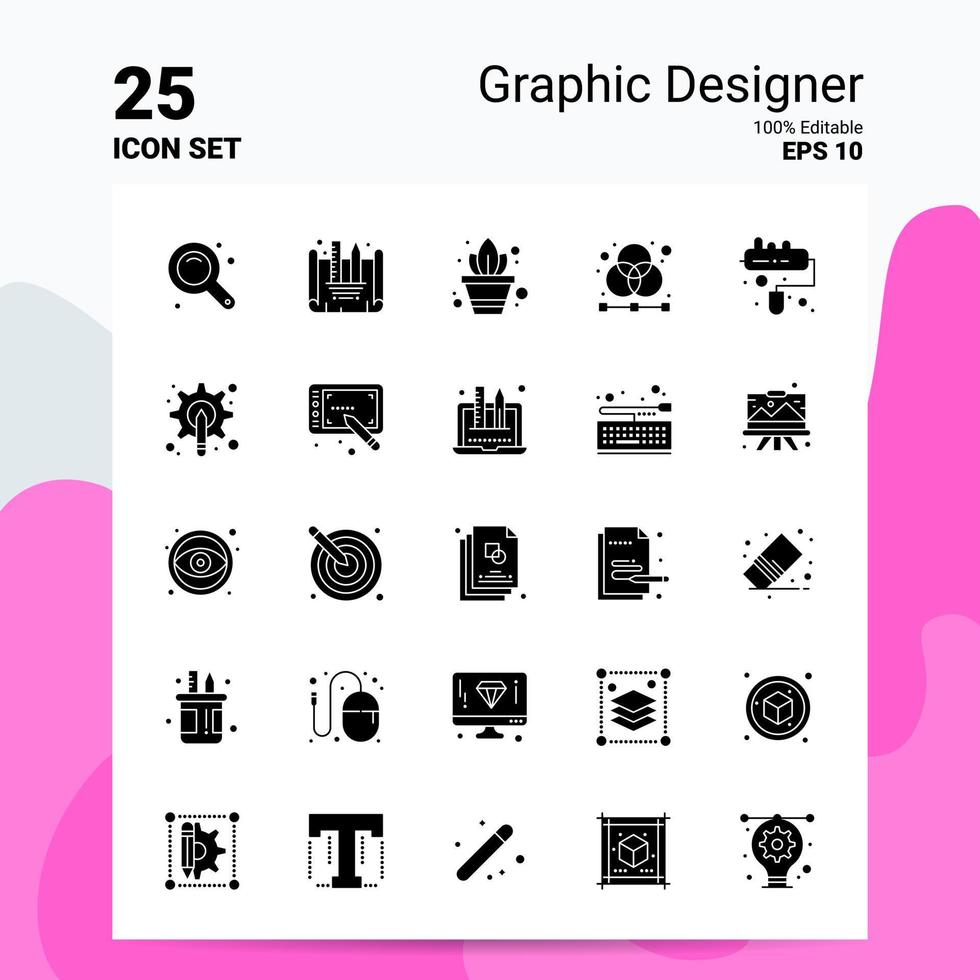 25 Graphic Designer Icon Set 100 Editable EPS 10 Files Business Logo Concept Ideas Solid Glyph icon design vector