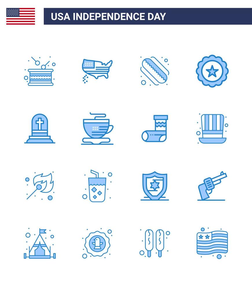 Big Pack of 16 USA Happy Independence Day USA Vector Blues and Editable Symbols of grave usa usa sign glass Editable USA Day Vector Design Elements