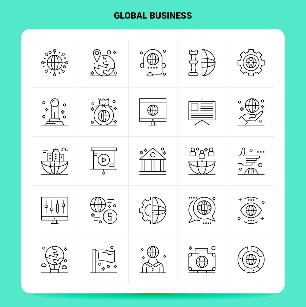 OutLine 25 Global Business Icon set Vector Line Style Design Black Icons Set Linear pictogram pack Web and Mobile Business ideas design Vector Illustration