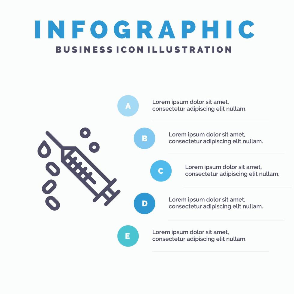 Injection Syringe Vaccine Treatment Blue Infographics Template 5 Steps Vector Line Icon template