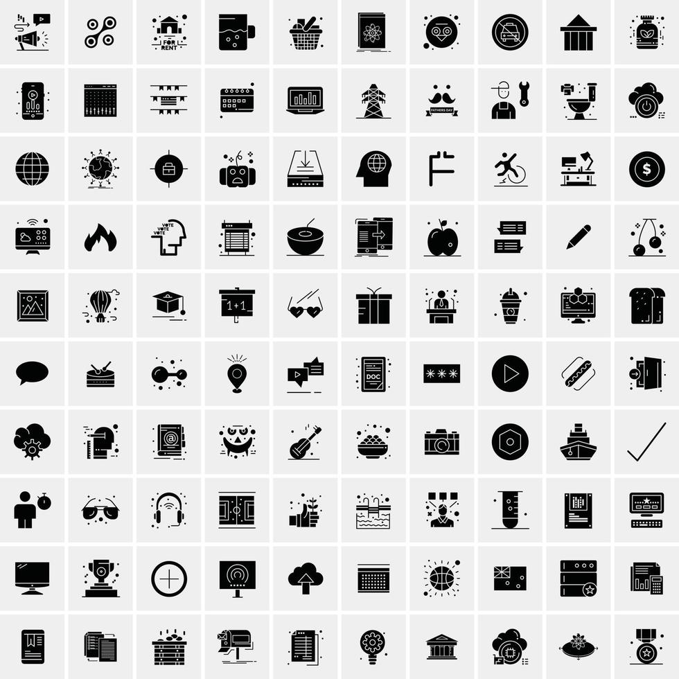 Set of 100 Business Solid Glyph icons vector