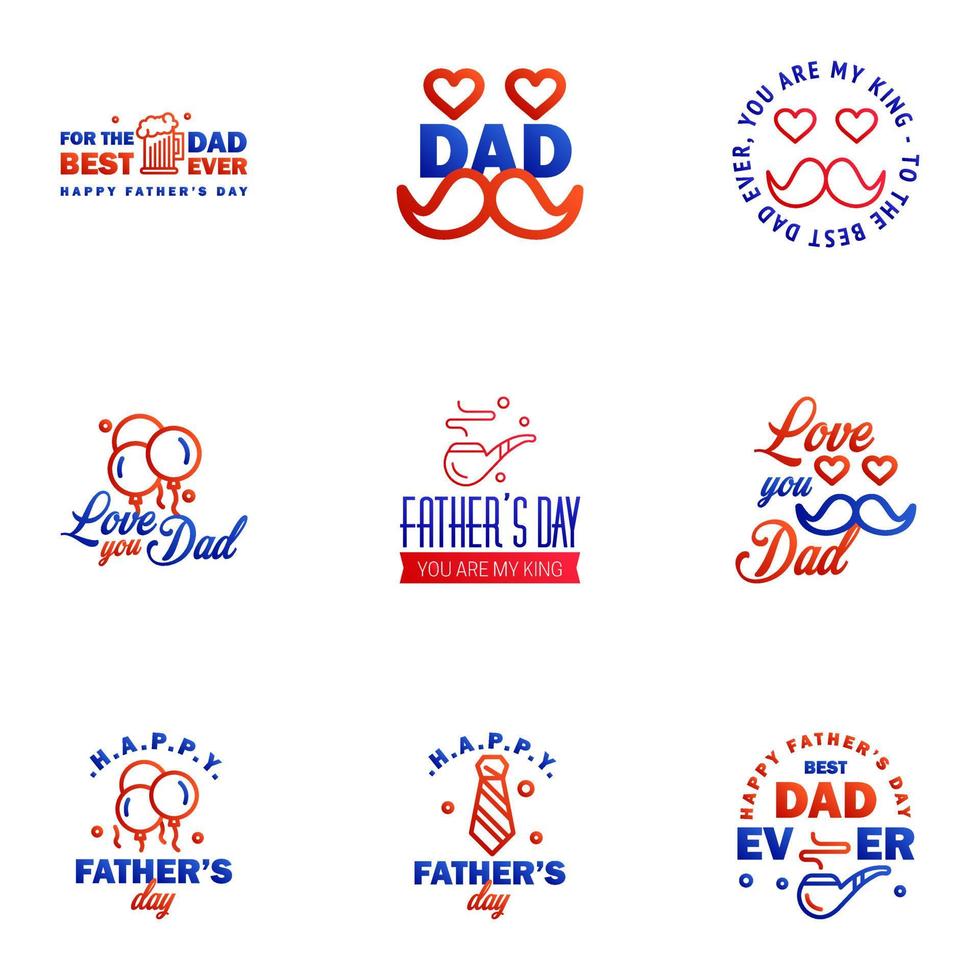 te amo diseño de tarjeta de papá para la colección de tipografía del día del padre feliz 9 elementos de diseño vectorial editables de diseño azul y rojo vector