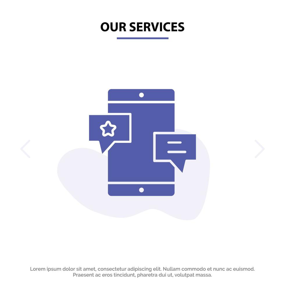 Our Services Chat Community Media Network Promotion Solid Glyph Icon Web card Template vector