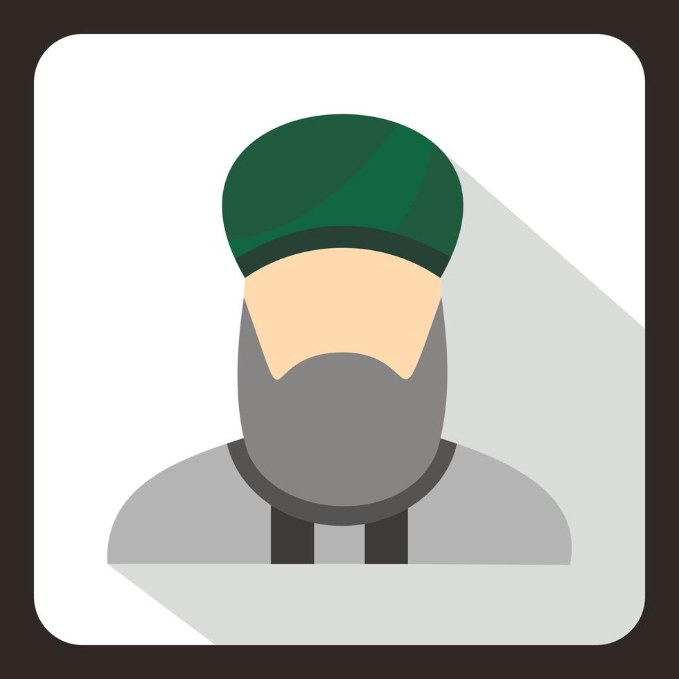 Muslim man with beard in green turban icon vector