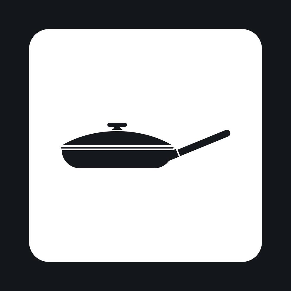 Black frying pan with lid icon, simple style vector