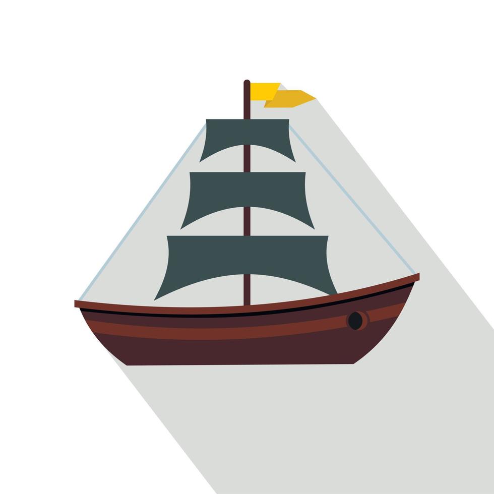 Boat with sails icon, flat style vector
