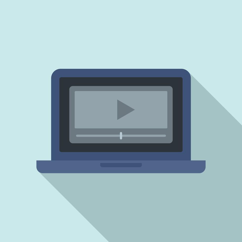 Laptop video lesson icon, flat style vector