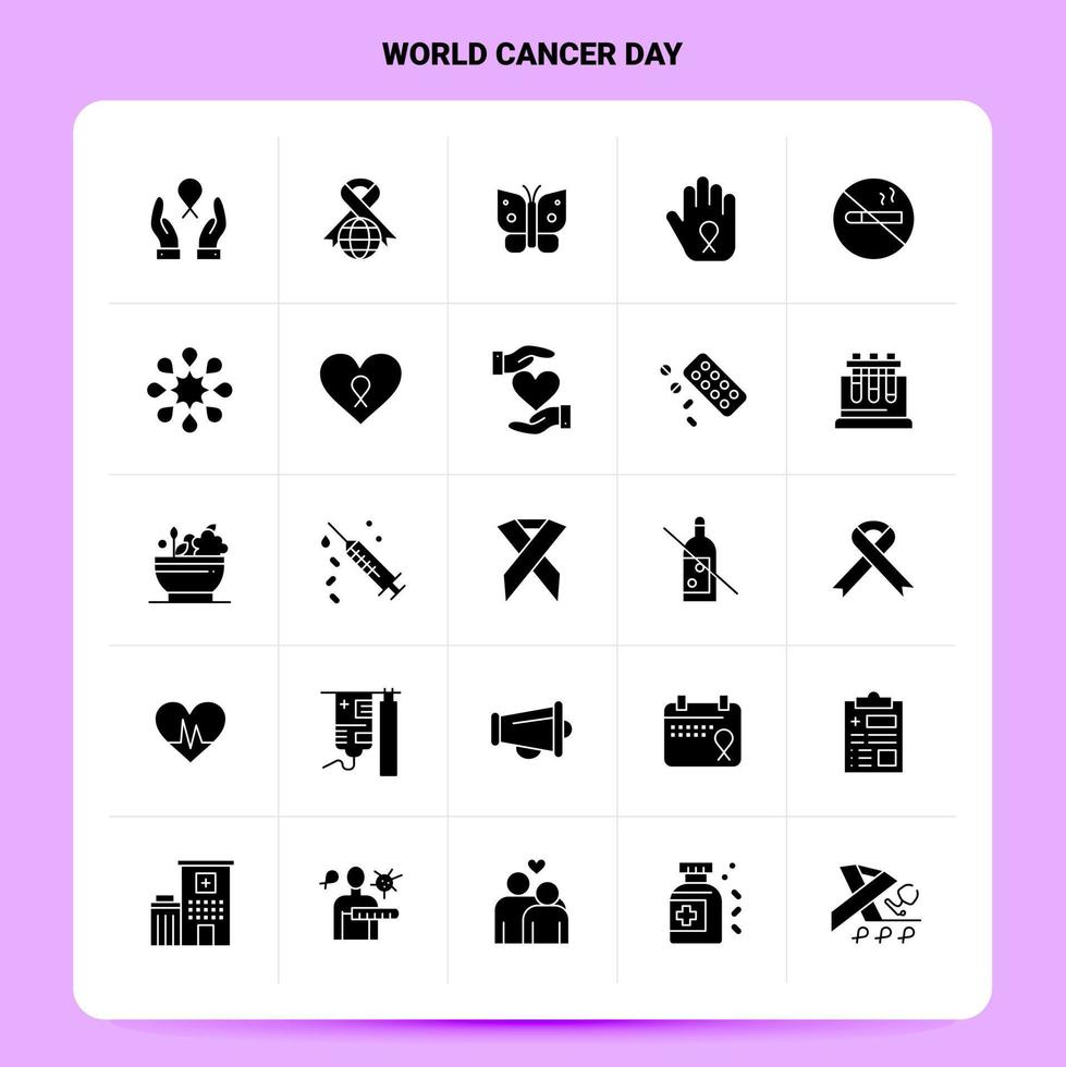 Solid 25 World Cancer Day Icon set Vector Glyph Style Design Black Icons Set Web and Mobile Business ideas design Vector Illustration
