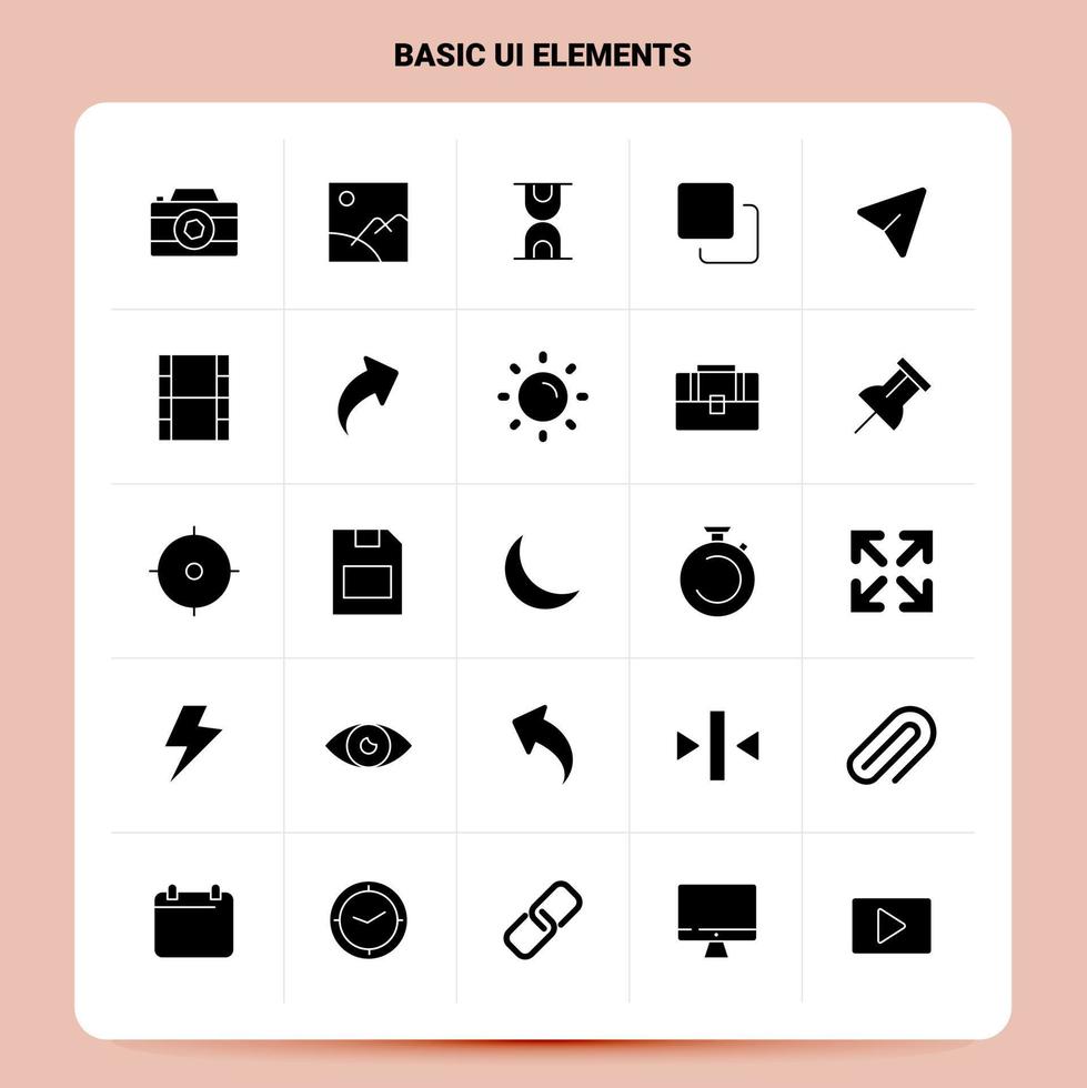 Solid 25 Basic Ui Elements Icon set Vector Glyph Style Design Black Icons Set Web and Mobile Business ideas design Vector Illustration