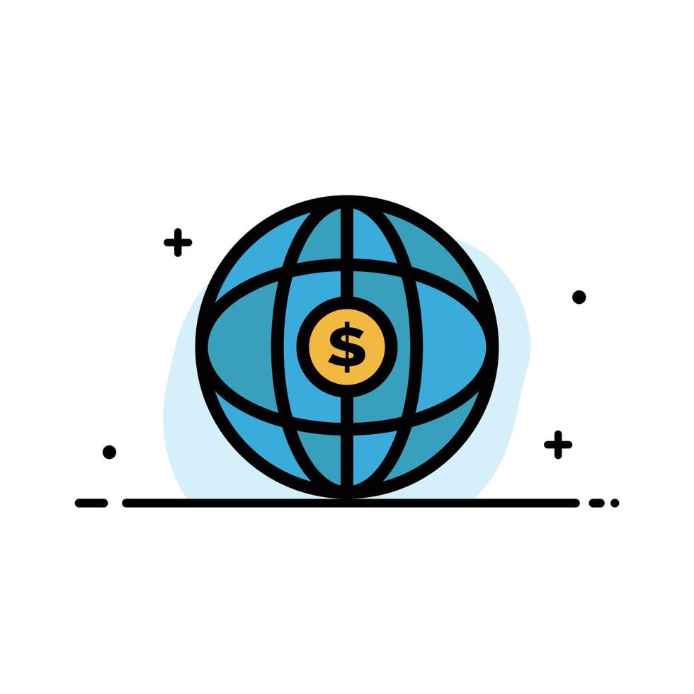 plantilla de banner de vector de icono lleno de línea plana de negocio de dólar de internet de globo mundial